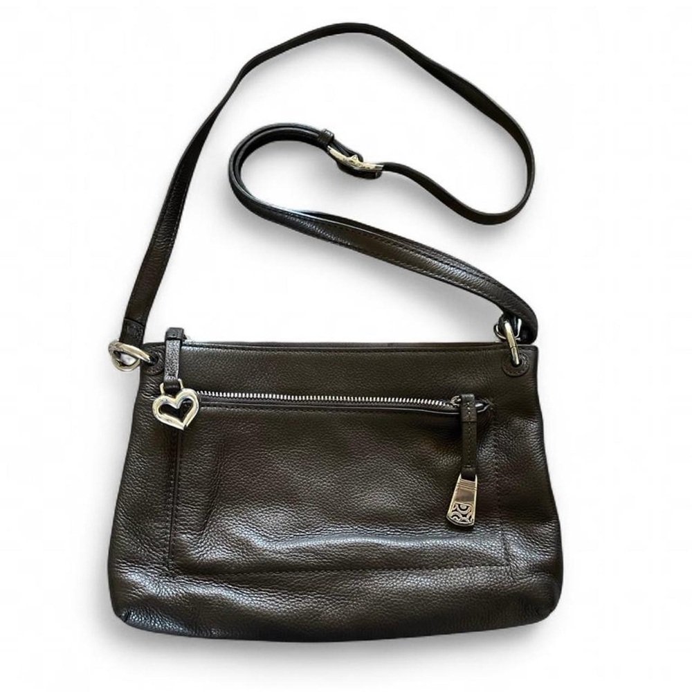 Brighton Designer Pewter Gray Leather Crossbody Bag with Heart Charm